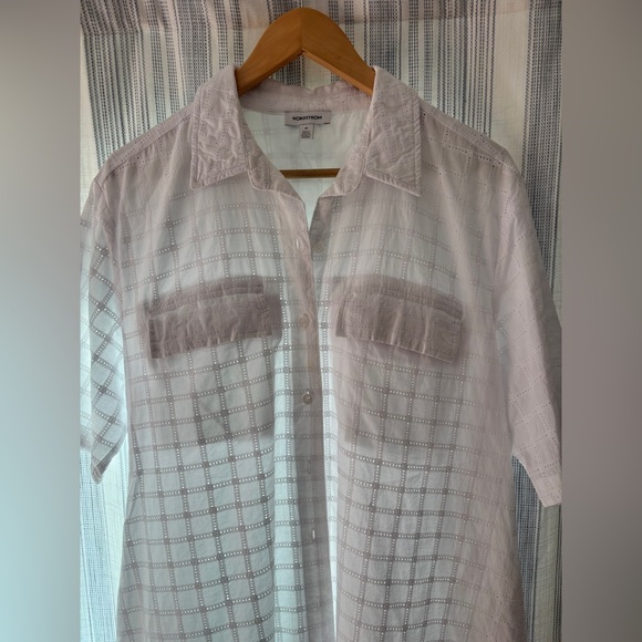 Nordstrom White Checkered Lined Shirt Dress - Picture 2 of 3